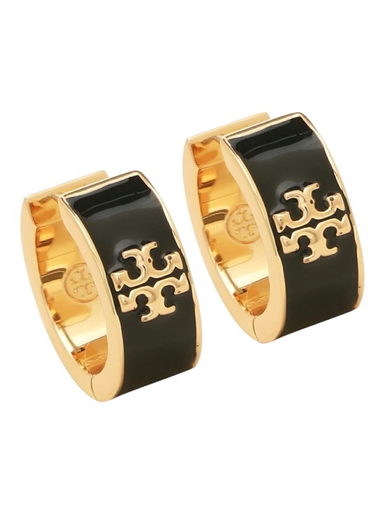 Tory Burch Jewelry - Tory Burch Kira Black Logo Huggie Hoop Earrings In 18K Gold Plated